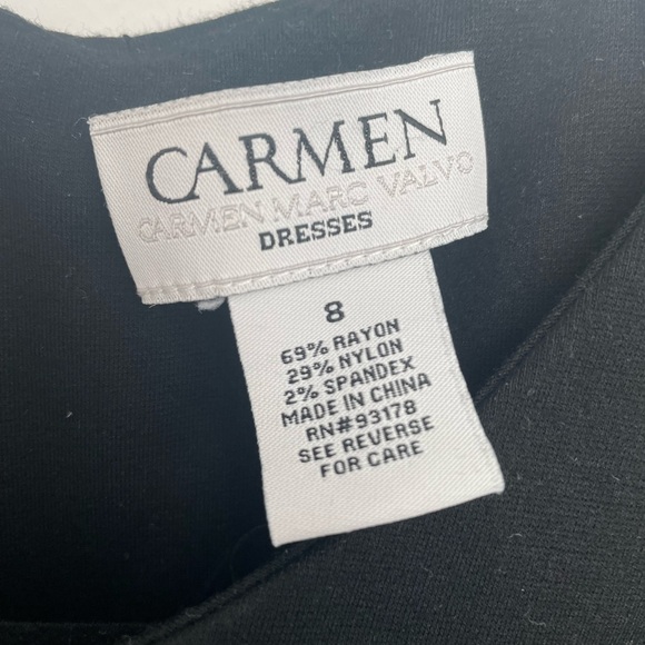 Carmen Marc Valvo Black Dress 3/4 Sleeves Size 8 - Picture 4 of 7